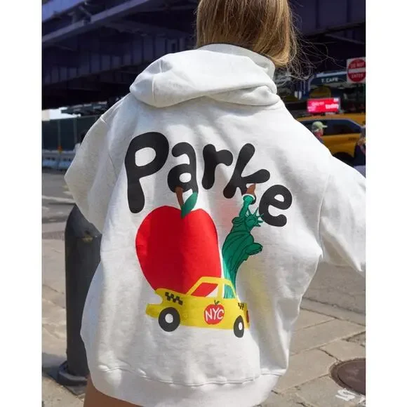 Parke NYC Apple Statue of Liberty Hoodie Grey S/M Rare Graphic Sweatshirt - Picture 3 of 13